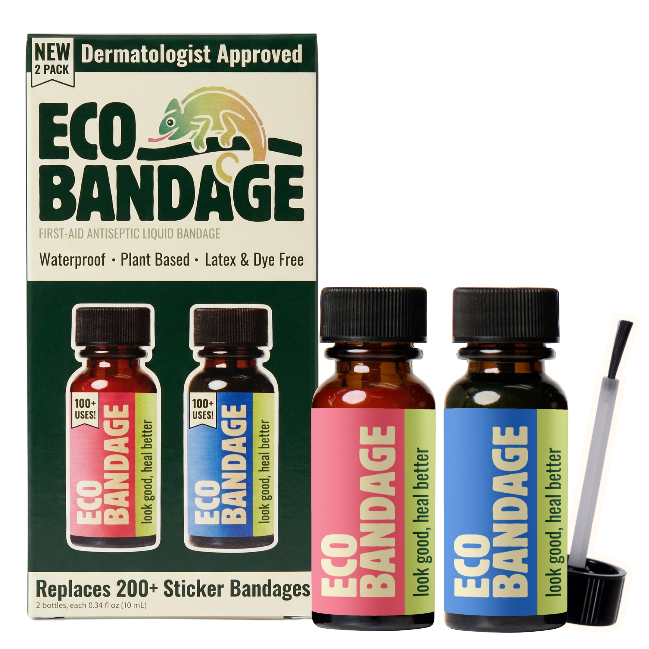Waterproof Liquid Bandage, (2 Pack) Ocean Blue & Hibiscus Pink (.3 fl oz/each) Latex & Dye Free