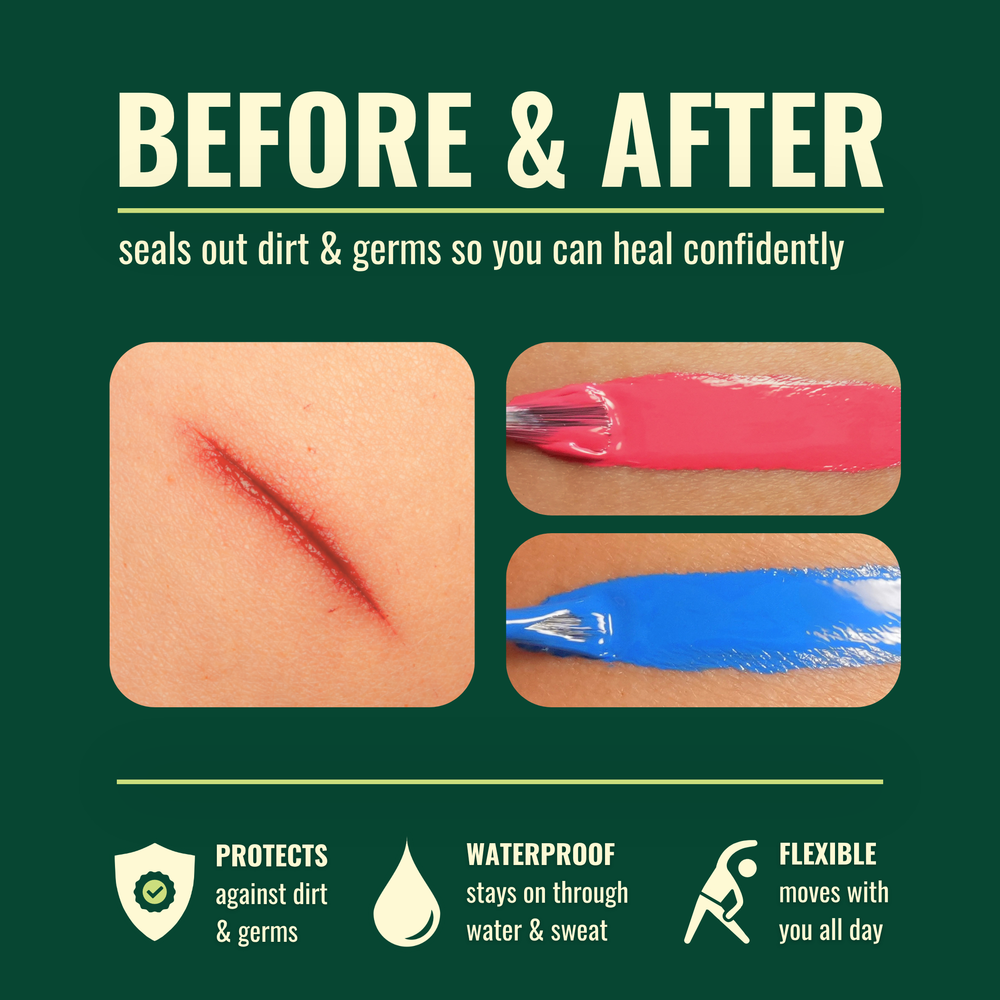 Colored Liquid Bandage, (2 Pack) Ocean Blue & Hibiscus Pink (.3 fl oz/each) Waterproof