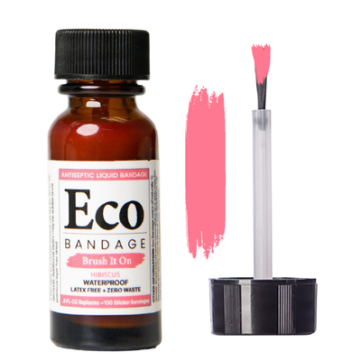 Eco Bandage Waterproof Colored Liquid Bandage Hibiscus, 0.3 oz, Antiseptic Protects Minor Cuts & Wounds -Latex Free.