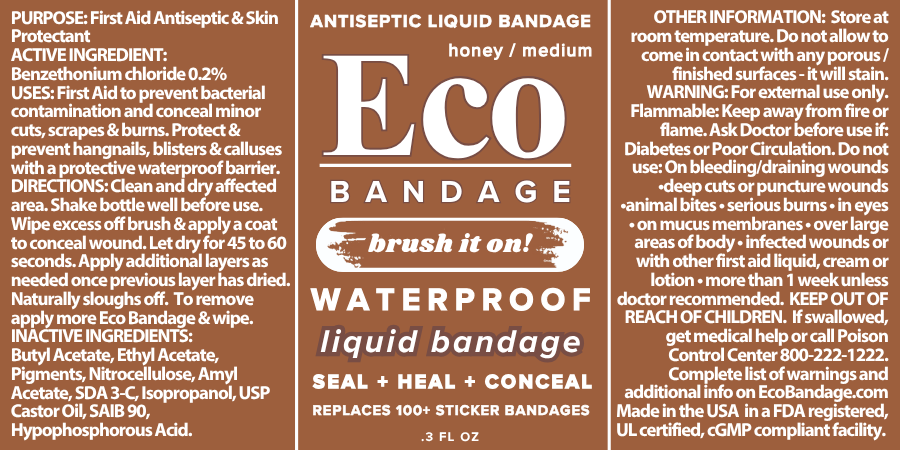 Eco Bandage Waterproof Colored Liquid Bandage, Honey (.3 oz), Seals & Conceals.