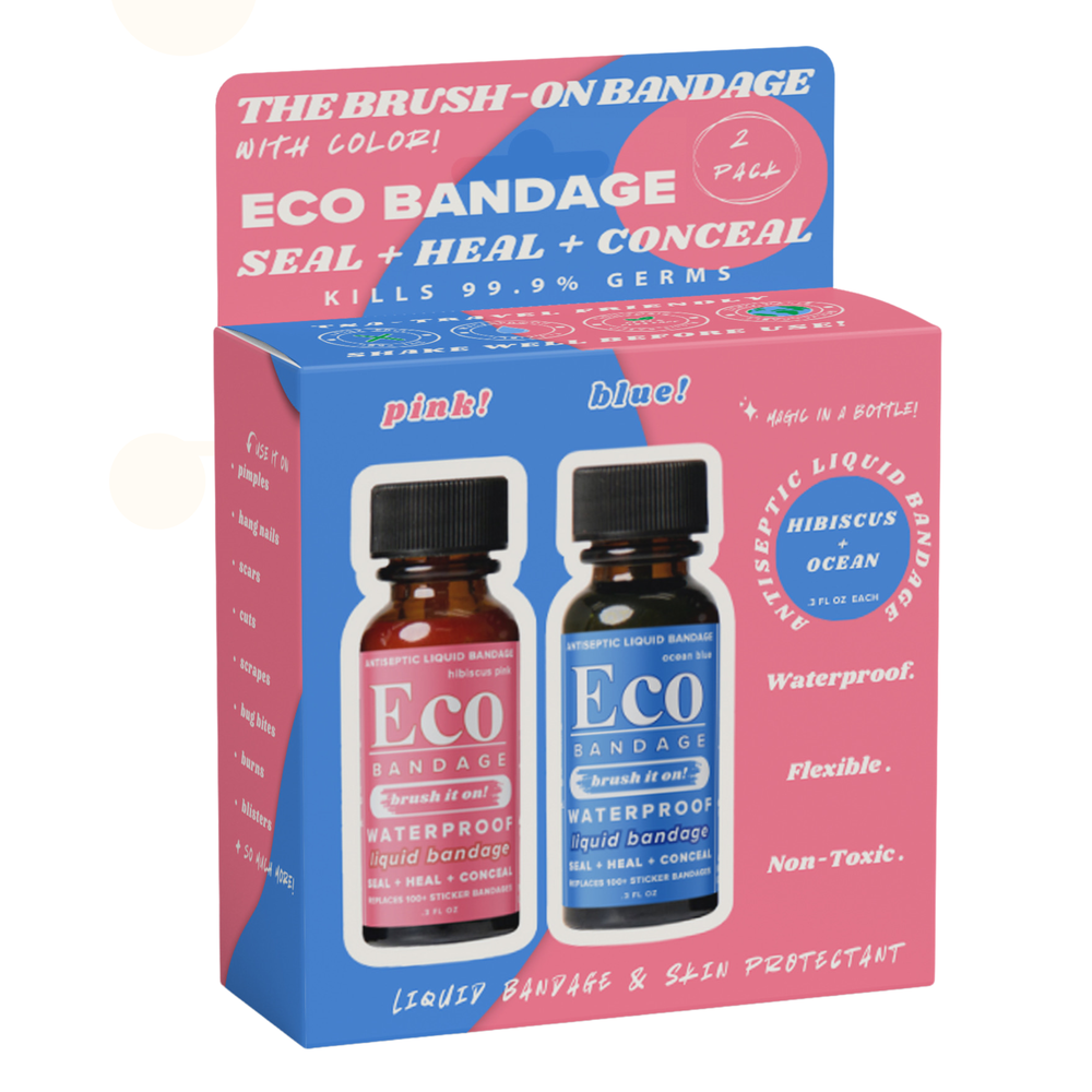 Colored Liquid Bandage, (2 Pack) Ocean Blue & Hibiscus Pink (.3 oz/each) Waterproof